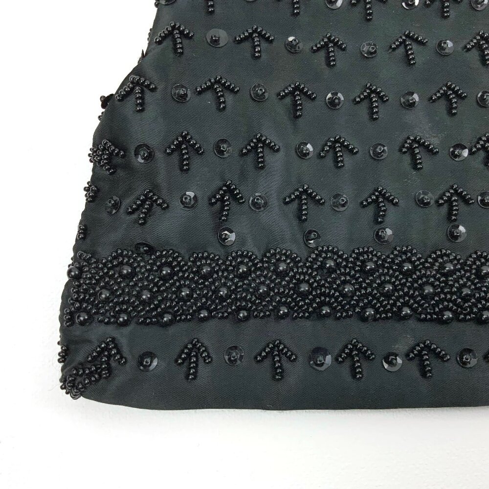 Vintage 60s Black Satin Silk Beaded and Sequined Evening Party Clutch/Bag - Picture 6 of 16